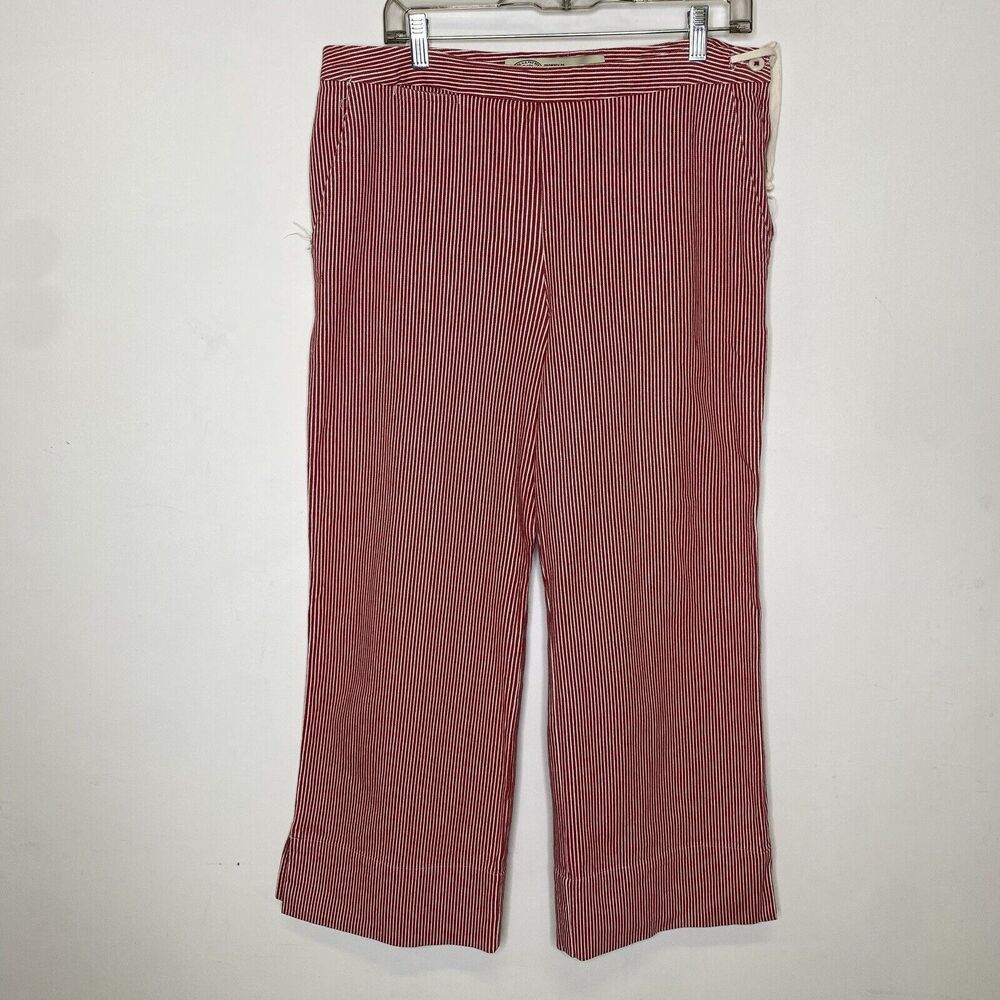 Sitwell Pants Women 12 Red White Striped Drawstring Waist Hem Slits Wide Leg